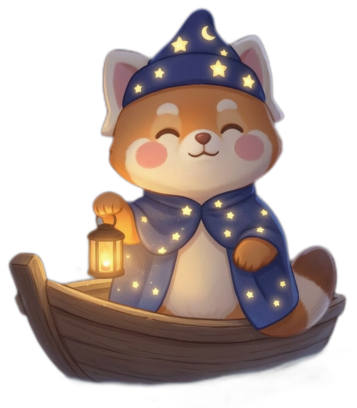 神秘商人：戴星帽的柴犬船长站在挂灯笼的小船上